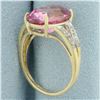 Image 3 : 6ct Lab Pink Sapphire and Diamond Ring in 10k Yellow Gold