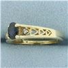 Image 2 : Sapphire and Diamond Heart Ring in 10k Yellow Gold