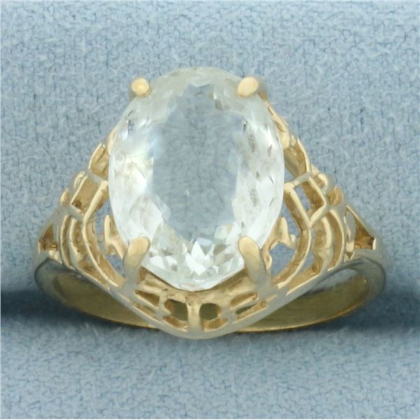 Vintage Aquamarine Filigree Ring in 14k Yellow Gold