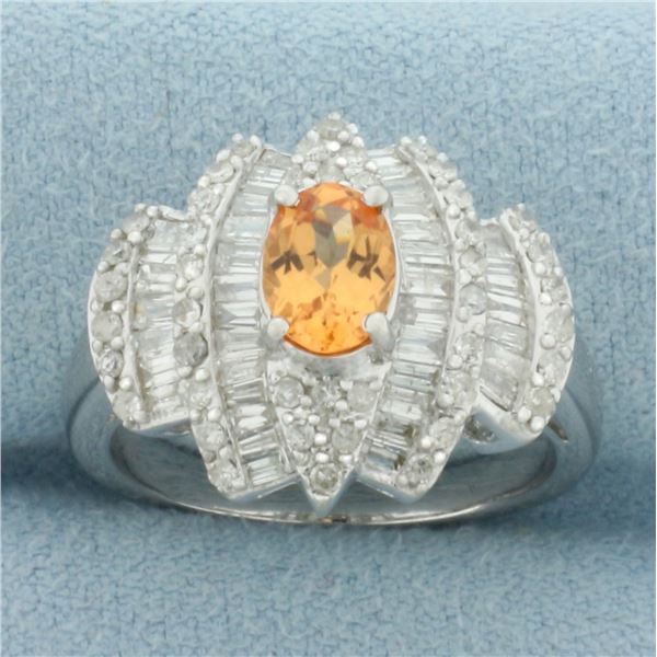 Spessartite Garnet and Diamond Ring in 14k White Gold