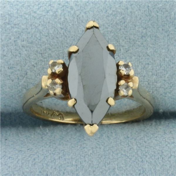 Vintage Hematite and White Sapphire Ring in 10k Yellow Gold