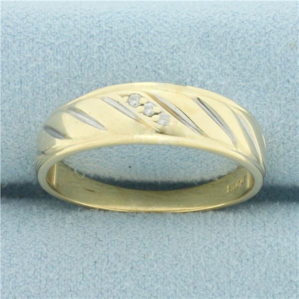 Mens Three Stone Diamond Wedding Band Ring in 10k Yellow Gold