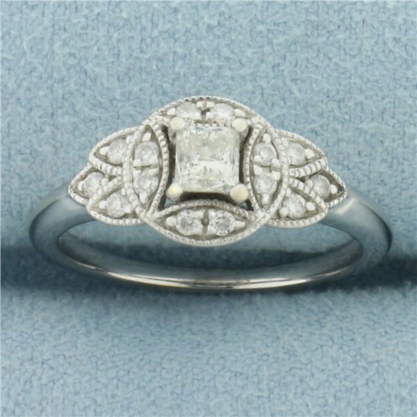 Princess Diamond Milgrain Ring in 14k White Gold