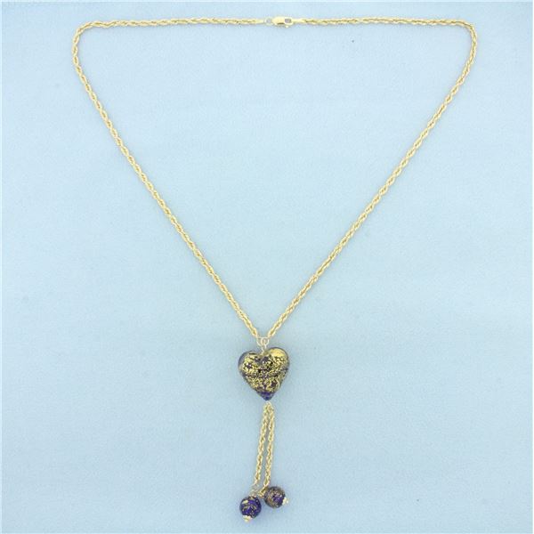 Murano Glass Heart Necklace in 14k Yellow Gold