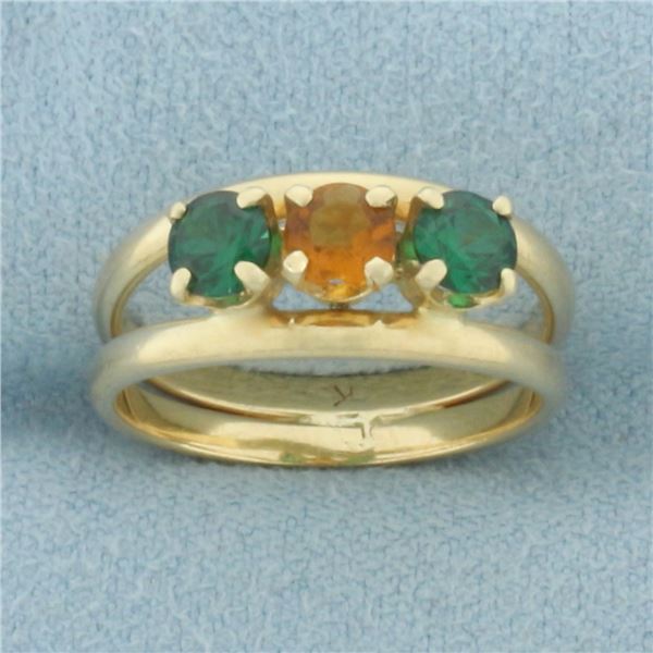 Green Garnet and Citrine Ring in 14k Yellow Gold