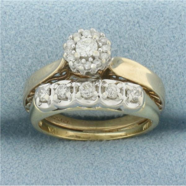 Diamond Engagement and Wedding Ring Bridal Set in 14k and 10k Yellow Gold