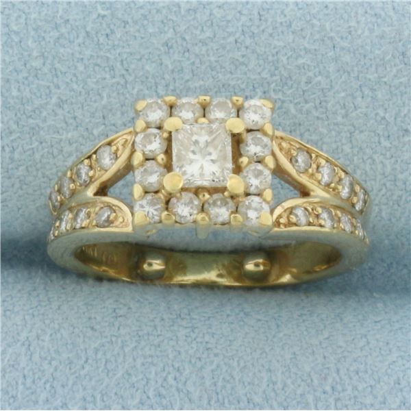 Princess Cut Diamond Halo Engagement Ring in 14k Yellow Gold