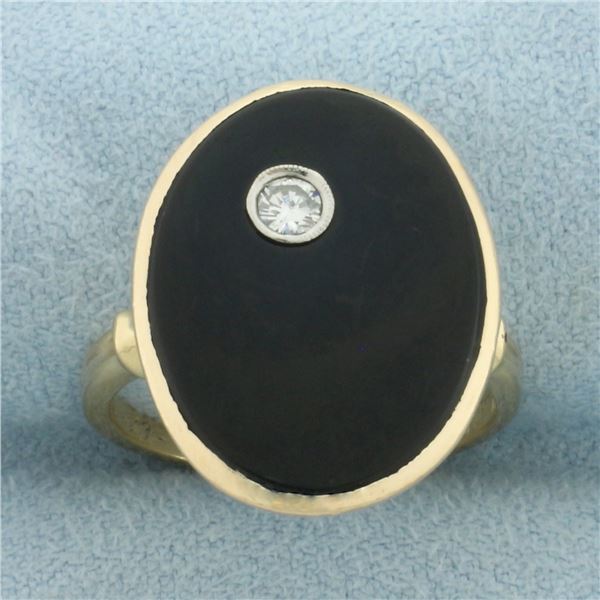 Onyx and Diamond Ring in 14k Yellow Gold