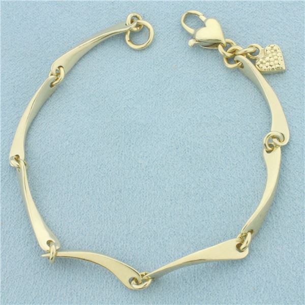 Heart Clasp Wave Bar Link Bracelet in 14k Yellow Gold