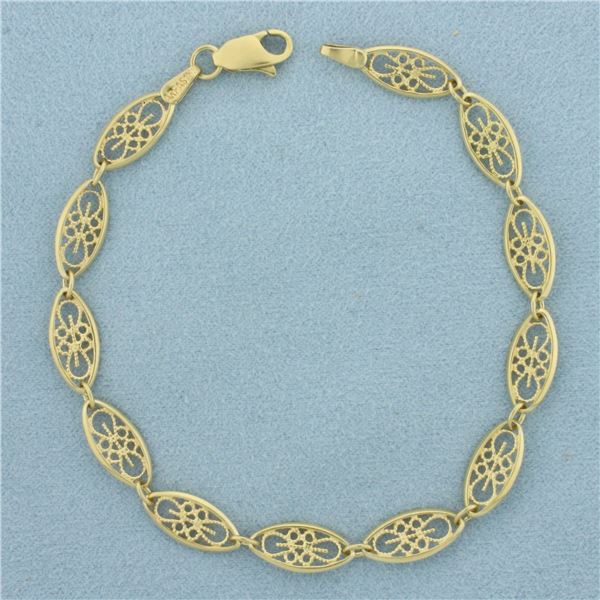 Oval Filigree Link Bracelet in 18k Yellow Gold