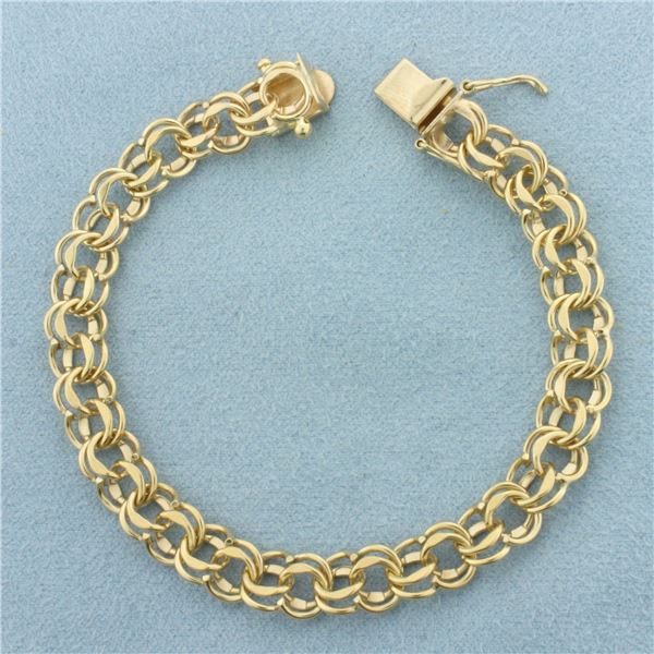 Double Circle Link Charm Bracelet in 14k Yellow Gold