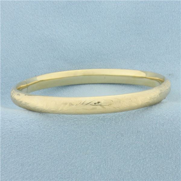Floral Design Bangle Bracelet in 14k Yellow Gold
