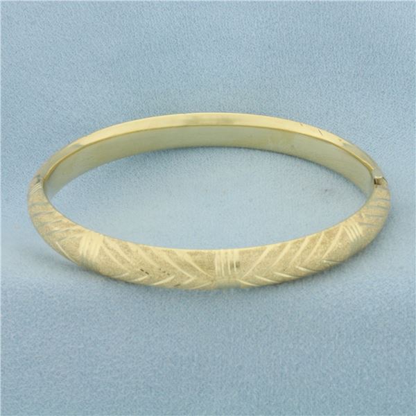 Chevron Design Sandblast Finish Bangle Bracelet in 14k Yellow Gold