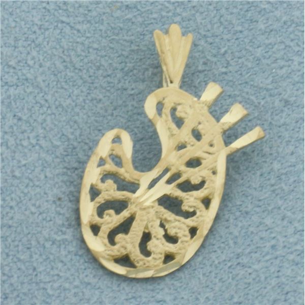 Painter's Palette and Paint Brushes Pendant in 14k Yellow Gold