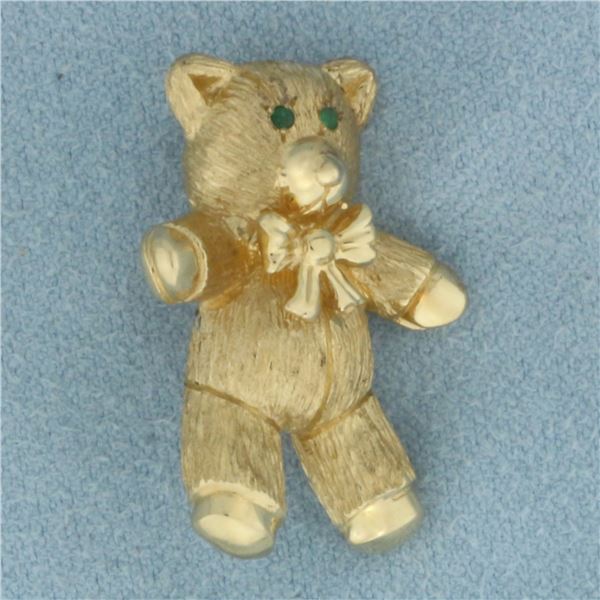 Teddy Bear Brooch Pin in 14K Yellow Gold