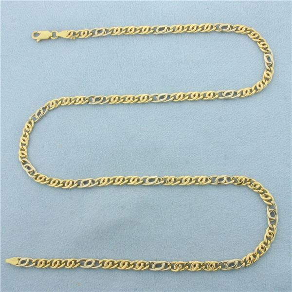 20 Inch Two-Tone Anchor Mariner Link Chain Necklace in 18k Yellow and White Gold