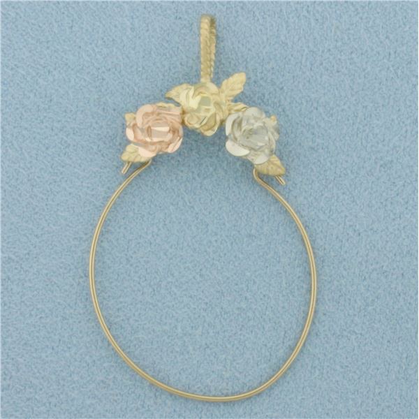 Flower Design Charm Holder Pendant in 14k Yellow, White, and Rose Gold