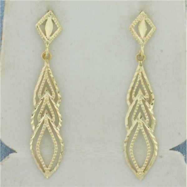 Diamond Cut Dangle Earrings in 14k Yellow Gold