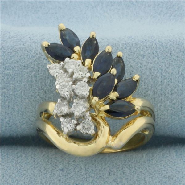 Vintage Sapphire and Diamond Ring in 14k Yellow Gold