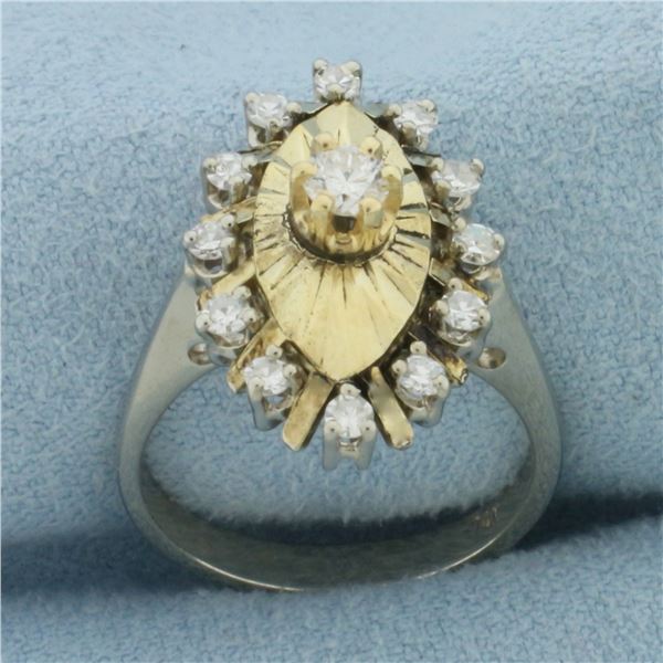 Vintage Diamond Target Ring in 14K White and 14K Yellow Gold