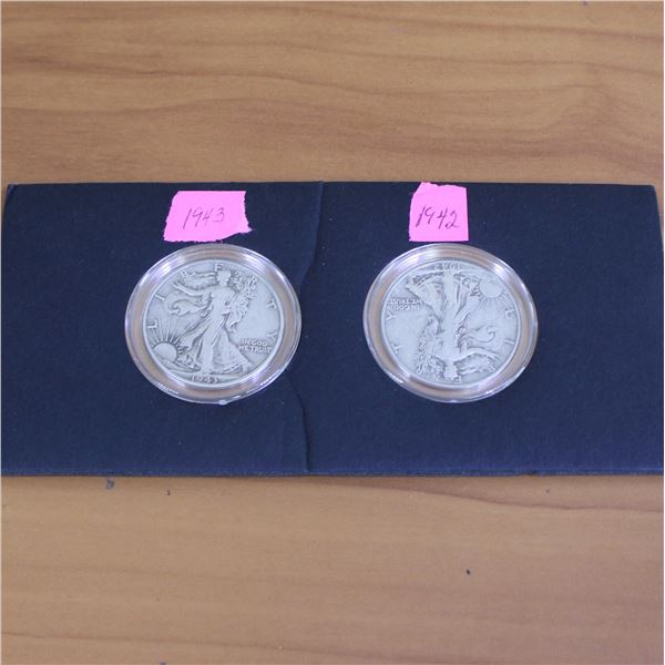 1942 and 1943 Walking Liberty Silver Half Dollar Coins