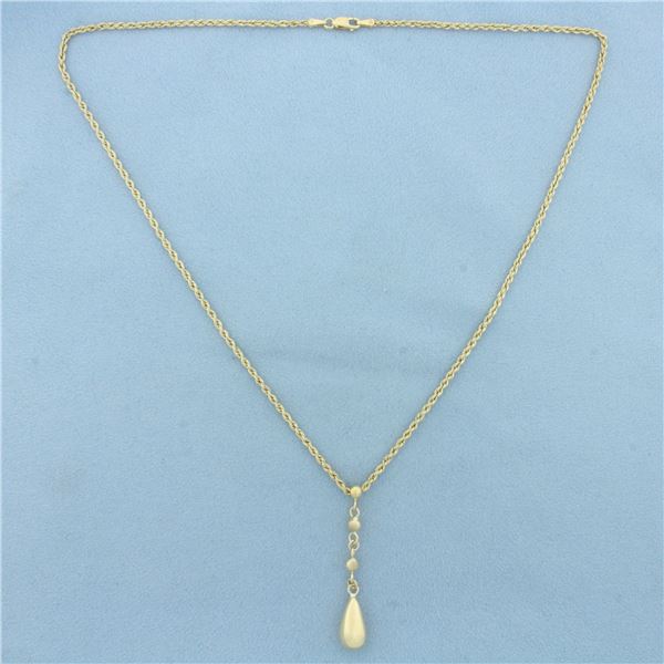 Teardrop Drop Dangle Rope Necklace in 14k Yellow Gold