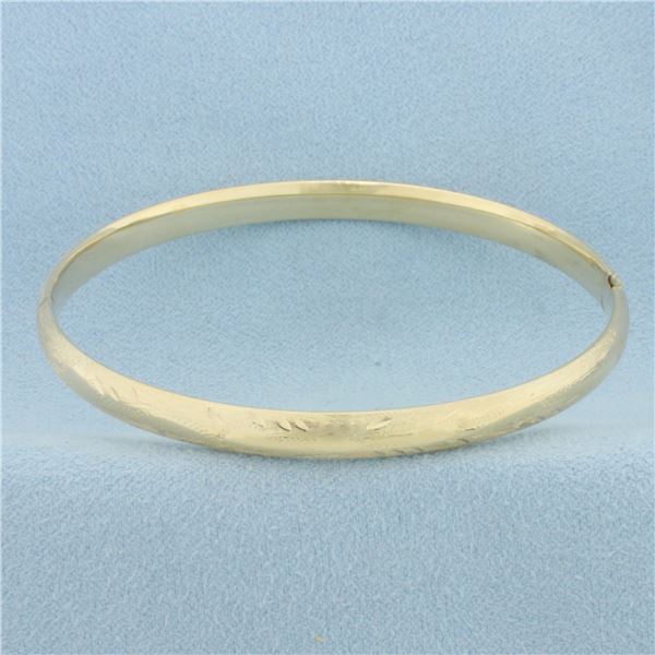 Engraved Flower Design Bangle Bracelet in 14k Yellow Gold
