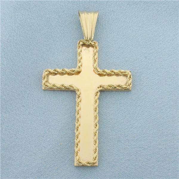 Cross Pendant with Rope Boarder in 14k Yellow Gold