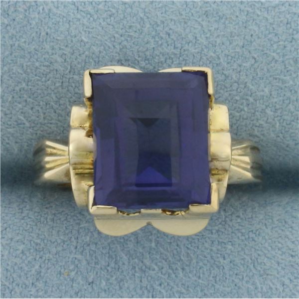 Color Change Lab Sapphire Ring in 14k Yellow Gold