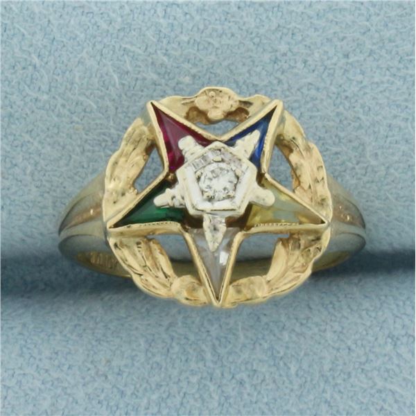 Diamond Masonic Eastern Star Ring in 10k Yellow Gold