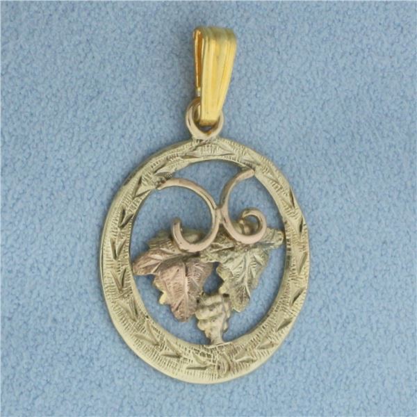 Black Hills Gold Grape Leaf and Cluster Pendant in 10k Yellow and Rose Gold