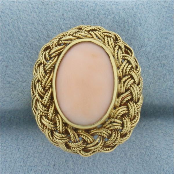 Angel Skin Pink Coral Ring in 18k Yellow Gold