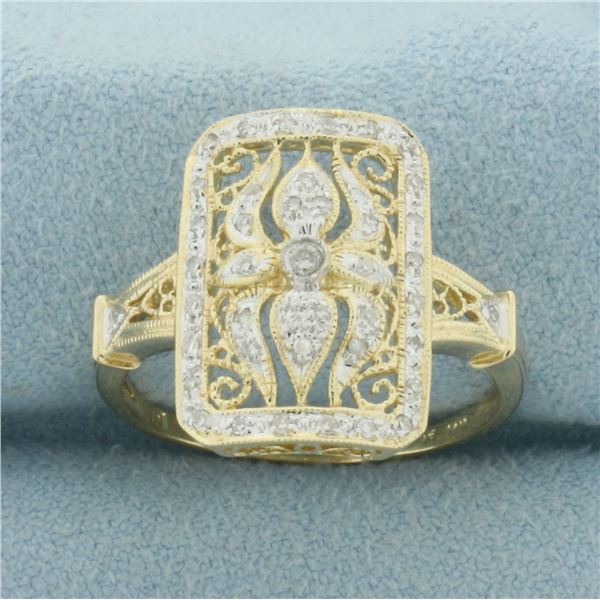 Filigree Diamond Ring in 14k Yellow Gold