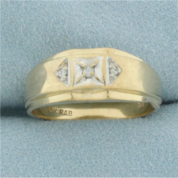 Mens Vintage 3-Stone Diamond Ring in 10k Yellow Gold