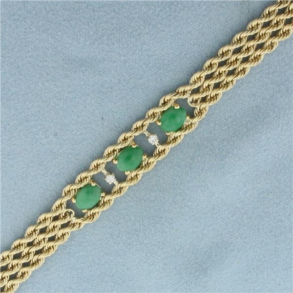 Jade and Diamond Triple Rope Bracelet in 14k Yellow Gold