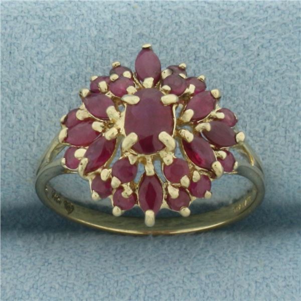 Ruby Flower Split Shank Ring in 14k Yellow Gold