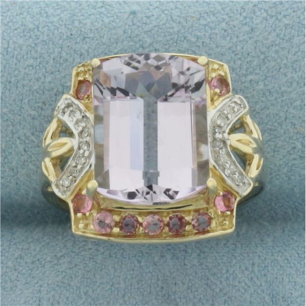 Kunzite, Pink Tourmaline, and Diamond Ring in 10k Yellow Gold