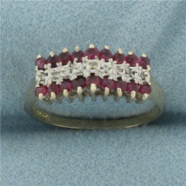 Ruby and Diamond Cathedral Ring in 10k Yellow Gold