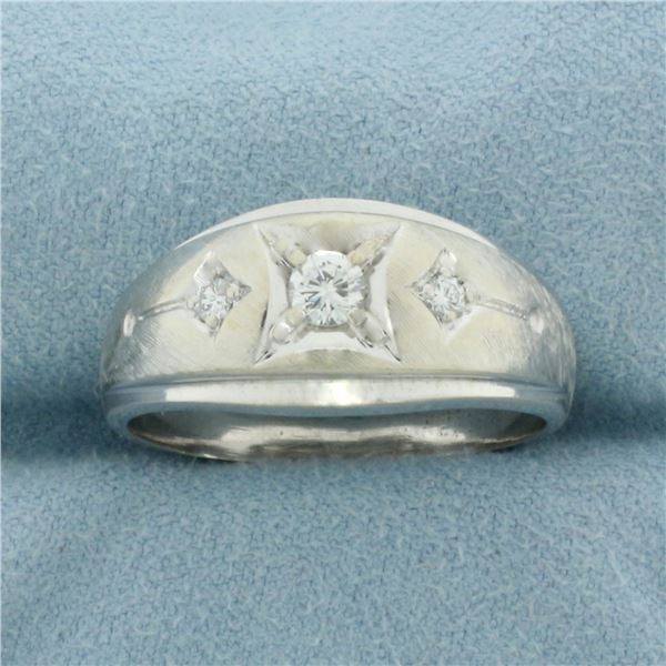 Mens 3 Stone Diamond Ring in 14K White Gold