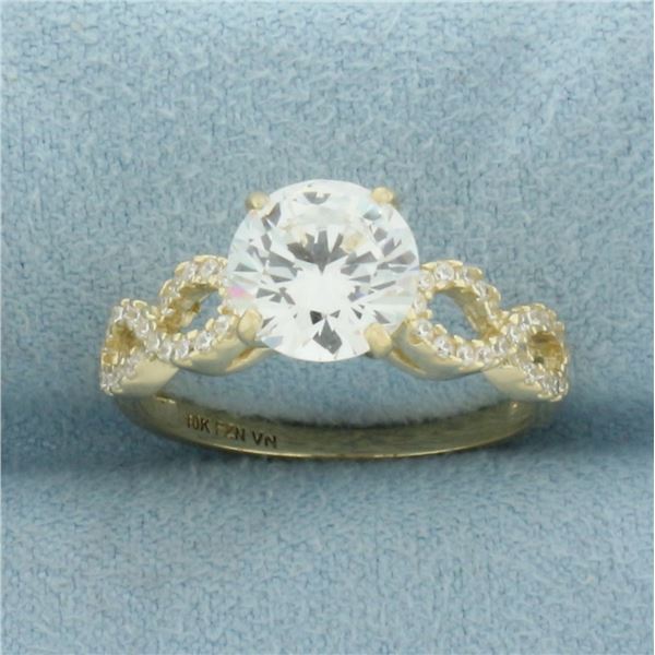 CZ Engagement Ring in 10K Yellow Gold