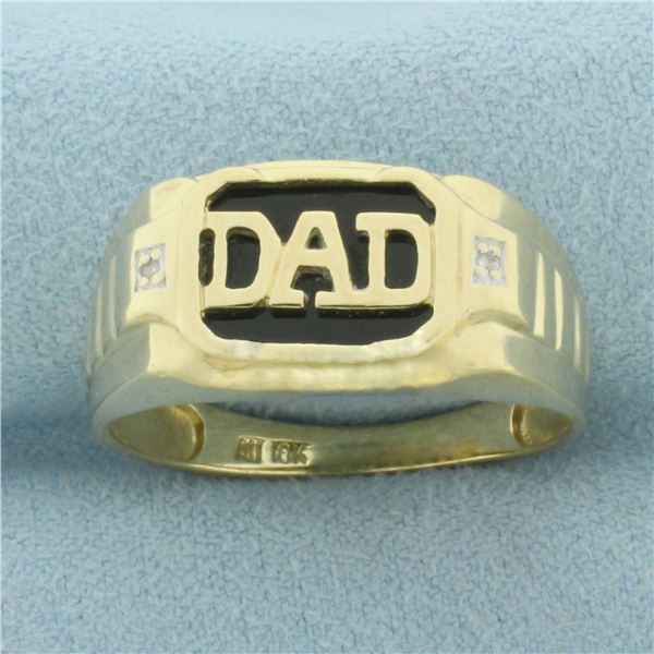 DAD Onyx and Diamond Ring in 10K Yellow Gold