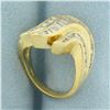 Image 3 : Baguette and Round Diamond Cocktail Ring in 18K Yellow Gold