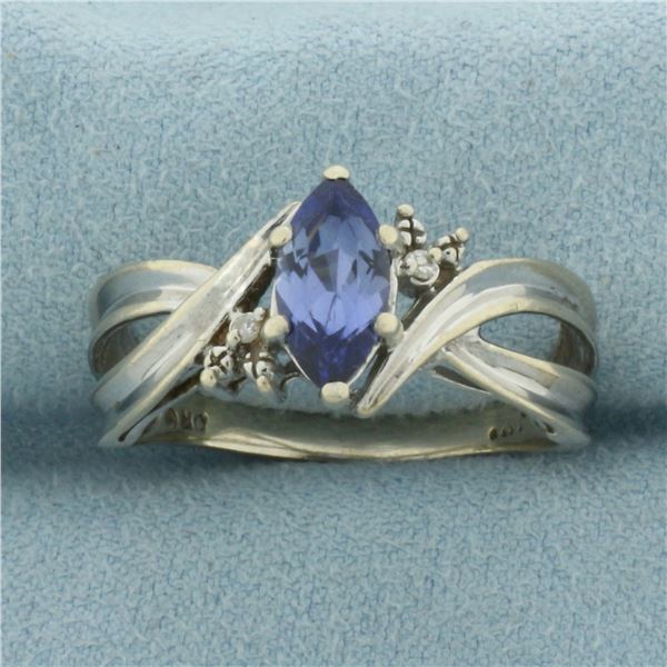 Sapphire and Diamond Ring in 10k White Gold