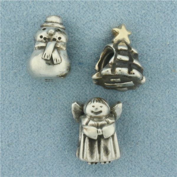 Pandora Christmas Charm Beads Set of 3 in Sterling Silver