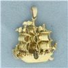 Image 1 : Galleon Sailing Tall Ship 3D Pendant in 14k Yellow Gold