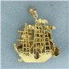 Image 2 : Galleon Sailing Tall Ship 3D Pendant in 14k Yellow Gold