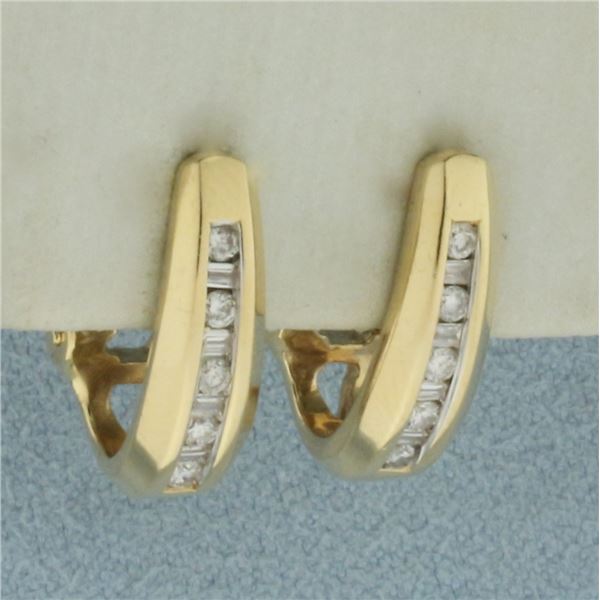 Diamond J-Hoop Earrings in 14k Yellow Gold
