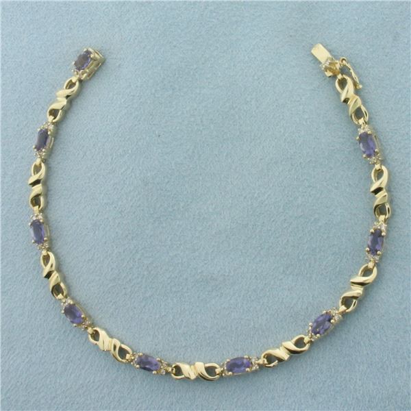 Tanzanite And Diamond Infinity Link Bracelet in 10K Yellow Gold