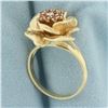 Image 3 : Ruby And Diamonds Rose Flower Ring in 14K Yellow Gold
