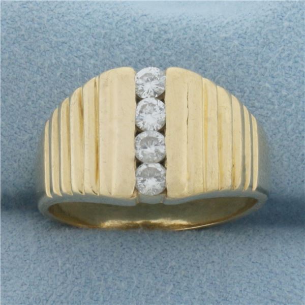 Mens Vertical Diamond Line Ring in 14k Yellow Gold